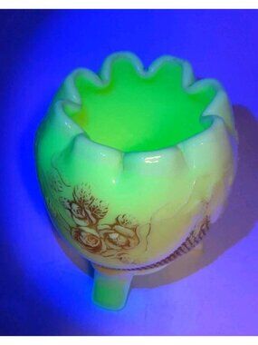 Antique Northwood Finecut & Roses Nutmeg Stain Custard Uranium Glass Rose Bowl
